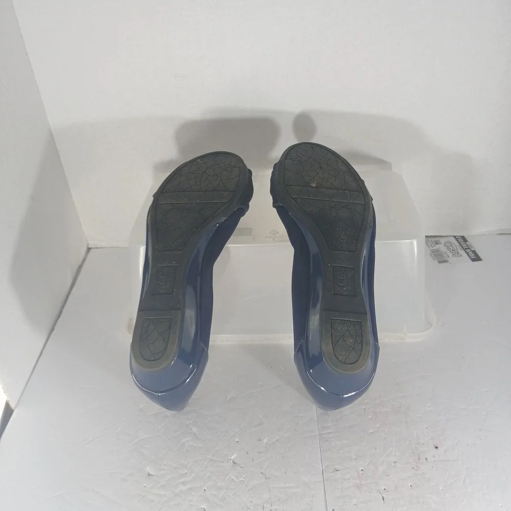 Abella Flight Wedge Pumps 10M Navy Blue Patent Accent Comfort Round Toe Shoes
